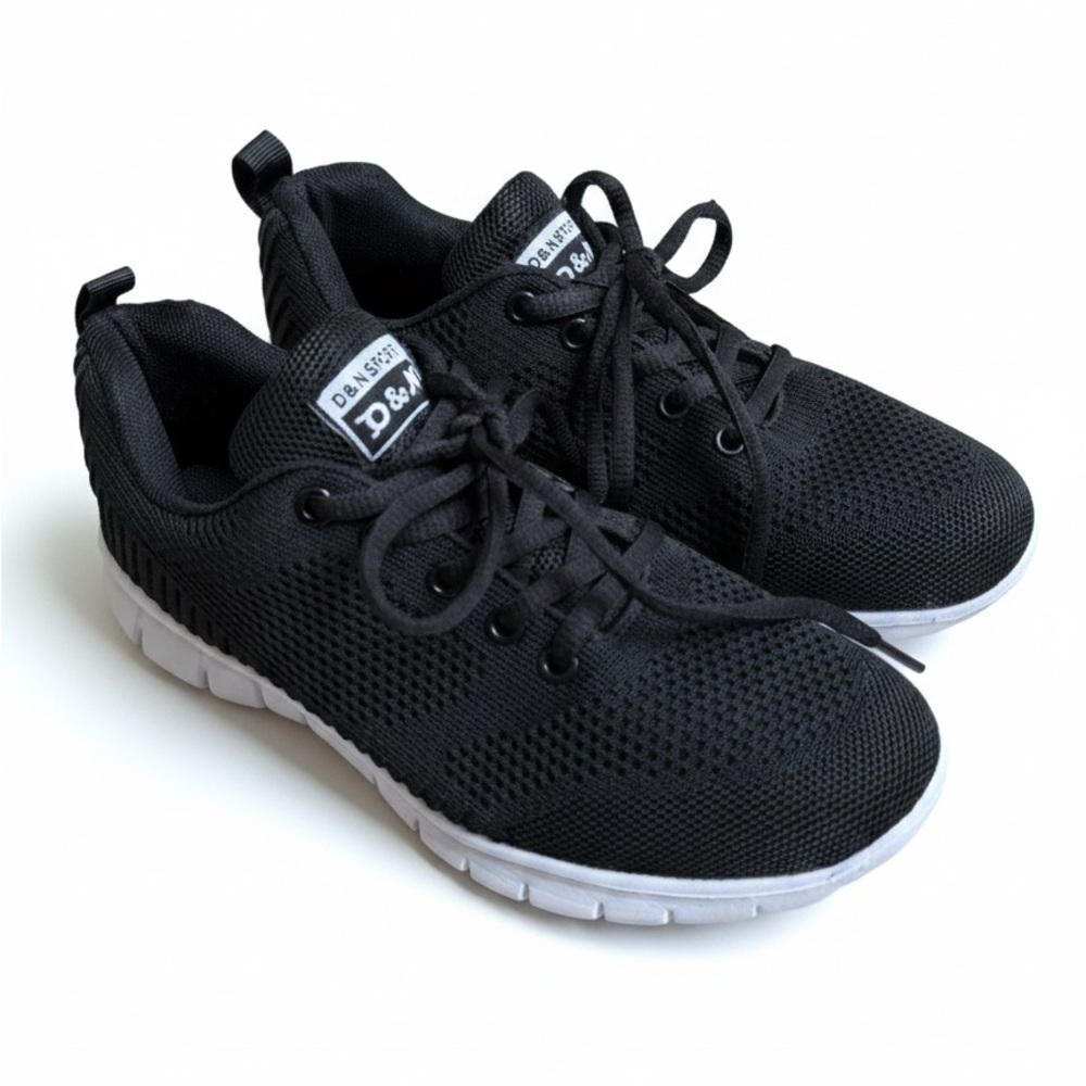 D&N Sport Black Lightweight Athletic Sneakers Women's Size 7 Mesh Walking Shoes